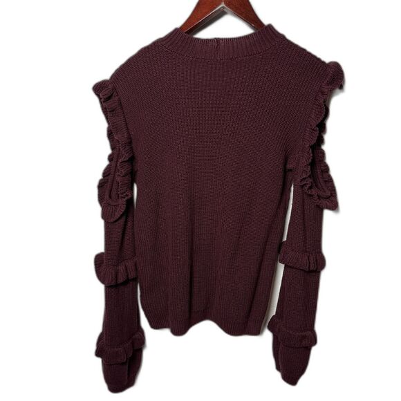 EXPRESS Womens XS Burgundy Cable Knit sweater cold shoulder cozy Fairygrunge - Picture 2 of 8